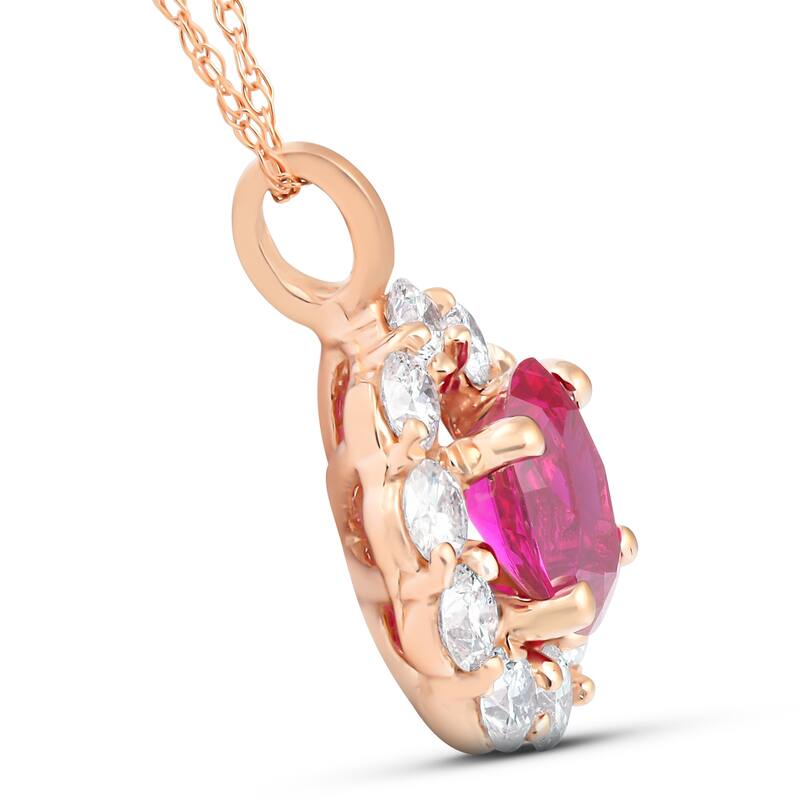 1 3/4ct Pink Sapphire & Genuine Diamond Halo Pendant Rose Gold