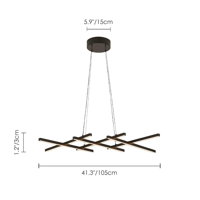 1-Light Modern Linear Black Metal LED Adjustable Pendant Light for Dining Room - 41.3 in. W x 19.7 in. D x 1.2 in. H