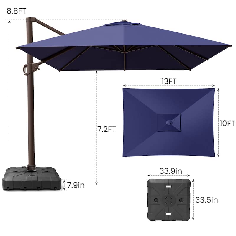 10 x 13 FT Outdoor Shade Canopy Patio Cantilever Offset Umbrella with Base