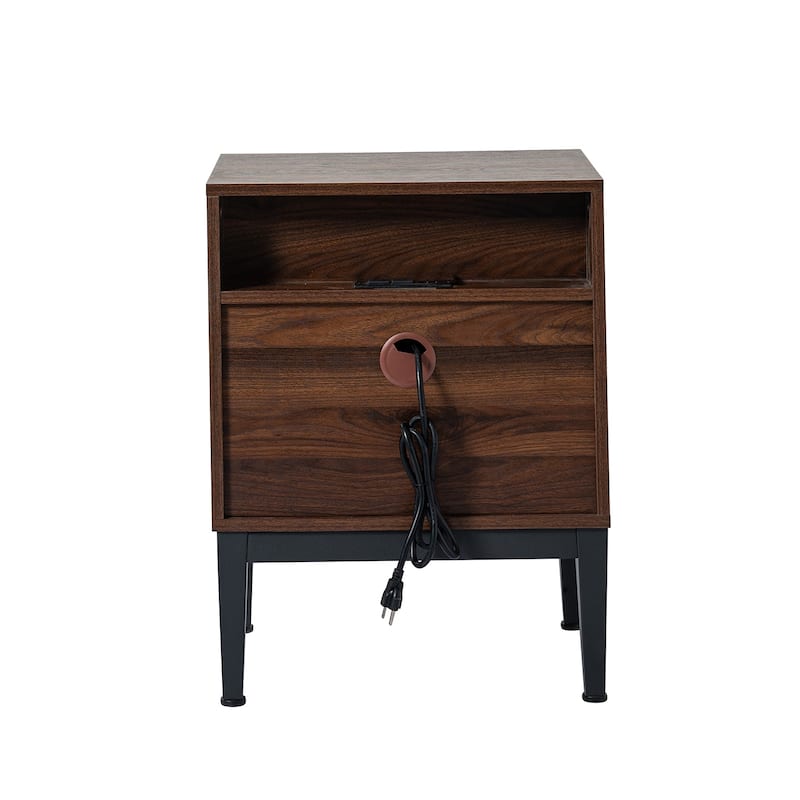 Apakah Modern 25"Tall 2-Drawer Nightstand with Charging Station and Adjustable Legs Set of 2 by HULALA HOME