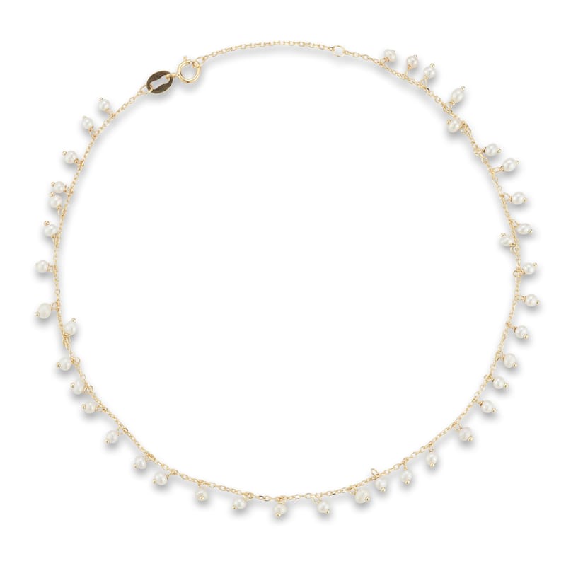 Soleil 14K Gold Hanging Gemstone Charm Anklet, Made in Italy - Pearl