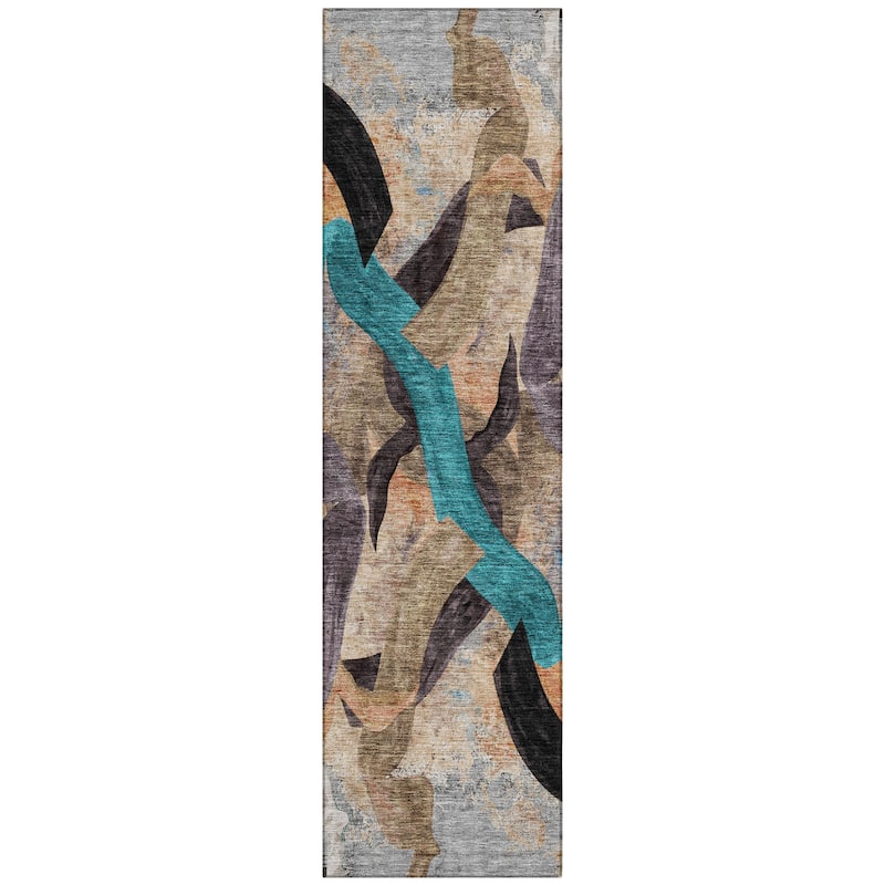 Machine Washable Indoor/Outdoor Contemporary Brushstrokes Chantille Rug