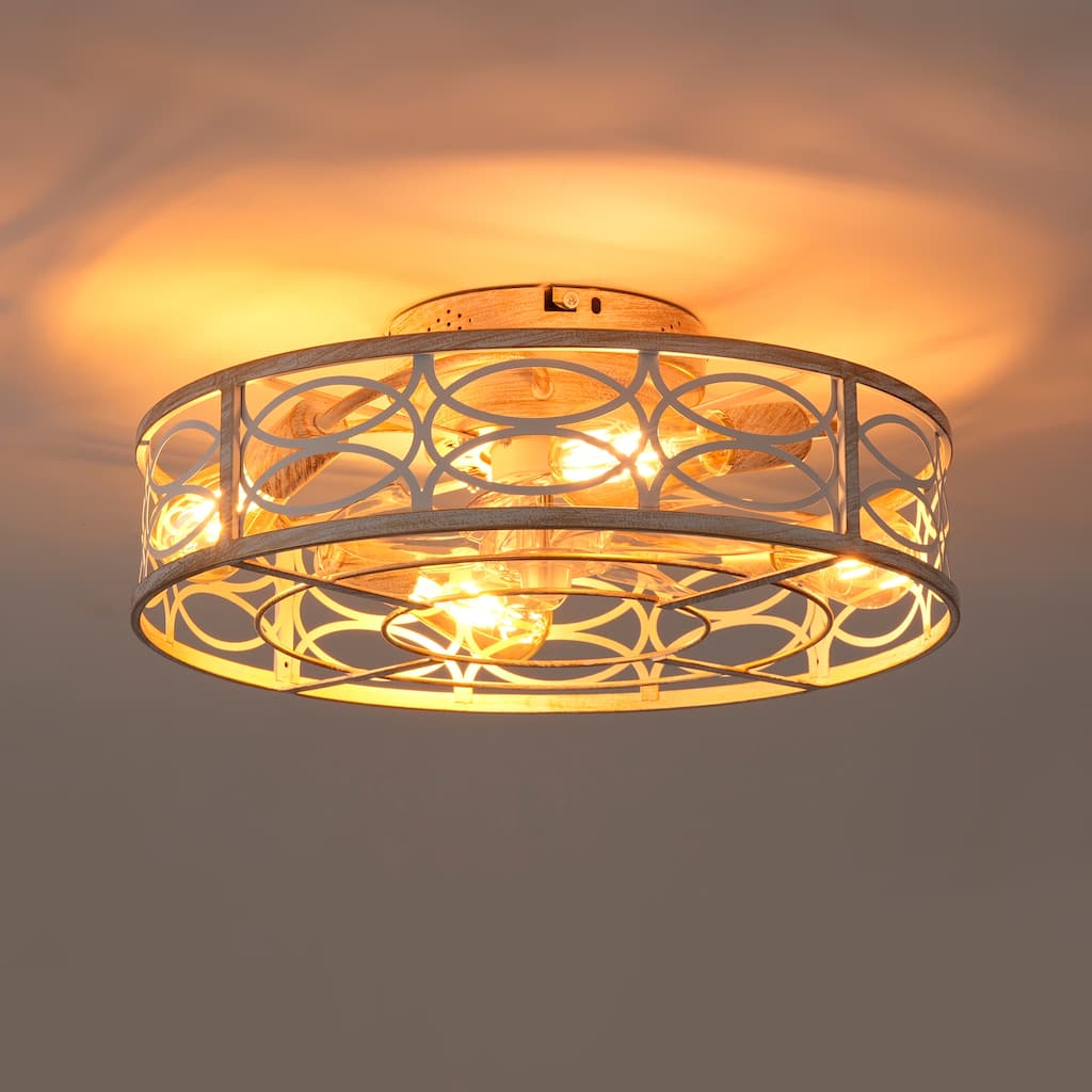 20" Bladeless Caged Ceiling Fan with Light and Remote,NOT Included Bulbs