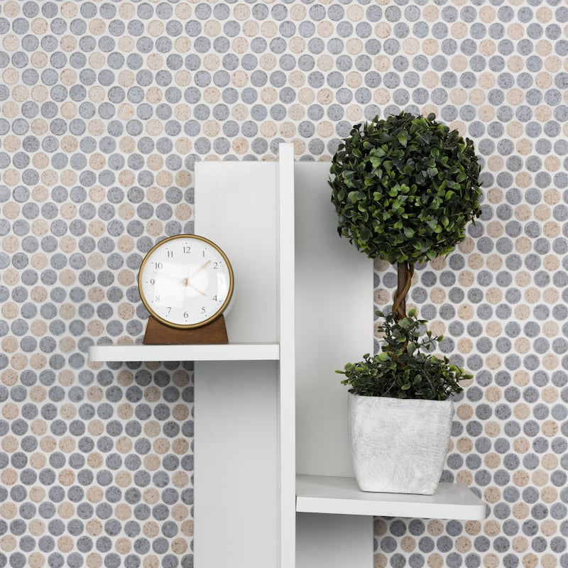 Merola Tile Hudson Penny Round Cookies/Cream 11-7/8" x 12-5/8" Porcelain Floor and Wall Tile
