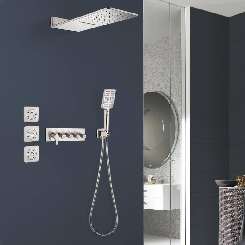 Topcraft wall-mounted rainfall shower system with 3 body jets and hand shower