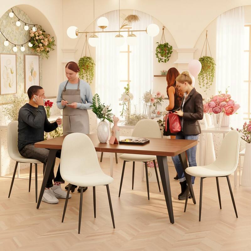 Homy Casa 5-Piece Dining Room Set with Modern White Table and 4 Upholstered Side Chairs