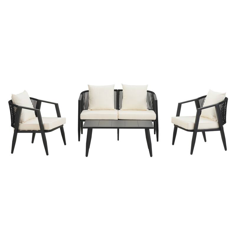 Outdoor Metal Chairs with Iron Table for Patios (Set of 4)