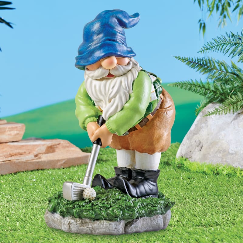 Charming Hand-Painted Golfing Gnome Statue - 7 x 10.5 x 5.25 - Green - 7 x 10.5 x 5.25 - Resin