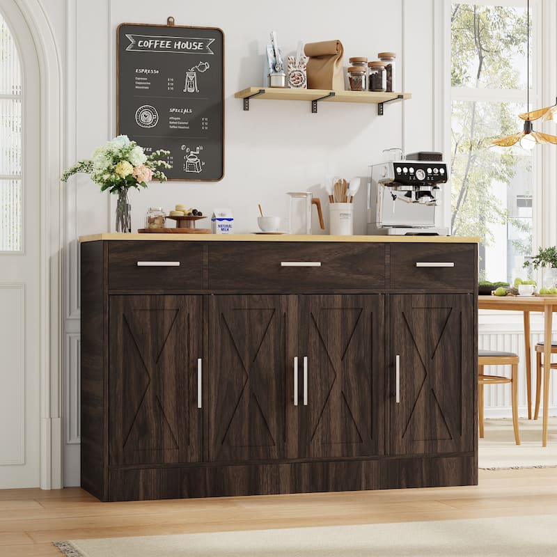 Farmhouse Kitchen Buffet Storage Cabinet, Sideboard - Brown