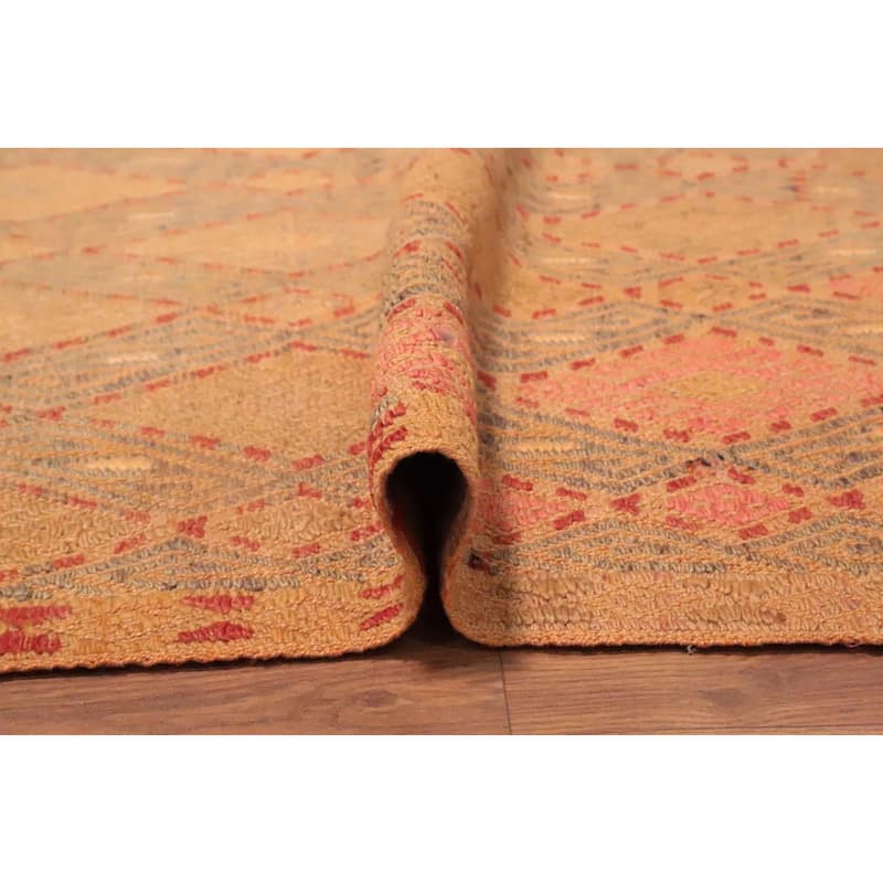 Hand Woven Oriental 100% Wool Carpet Southwestern Tribal Oranges & Rust Kilim Area Rug - 7' 4'' X 6' 1''