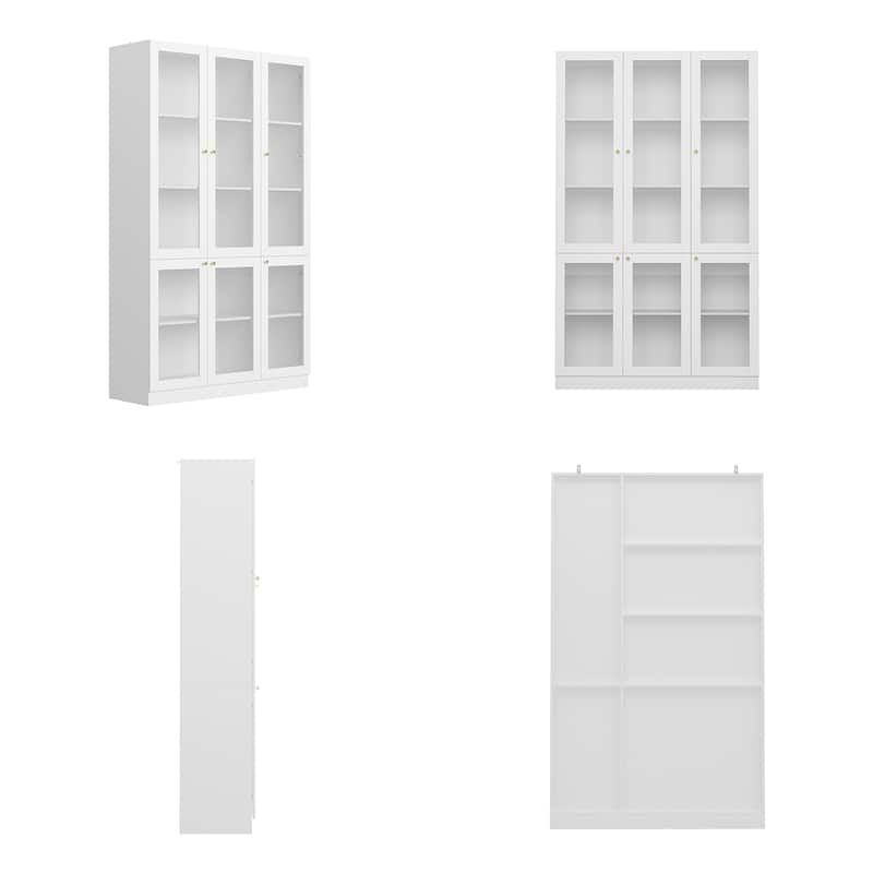 Tall Bookshelf Bookcase with 6 Glass Doors&Gold conical handle,White - 78.7"H