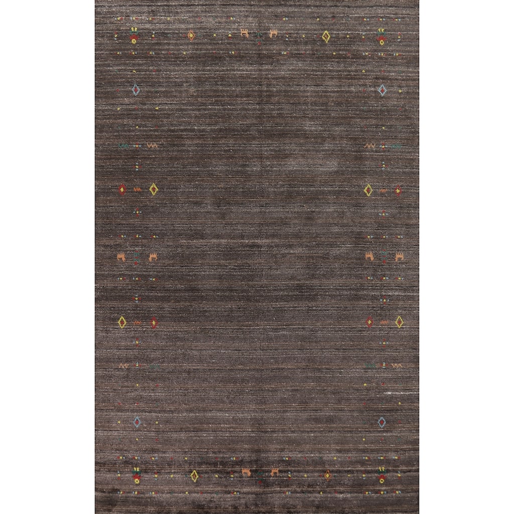 Hand Knotted Oriental 100% Wool Carpet Tribal Tribal Brown Gabbeh Area Rug - 8' 0'' X 4' 9''