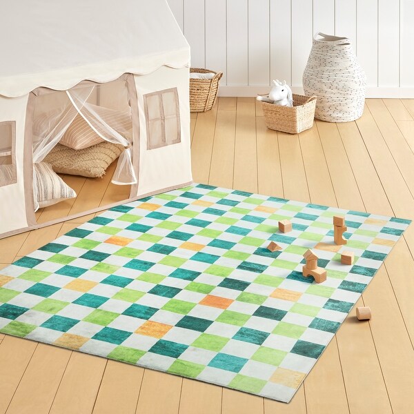 TOWN & COUNTRY PLAY Niko Checkmate Kids Plush Washable Area Rug