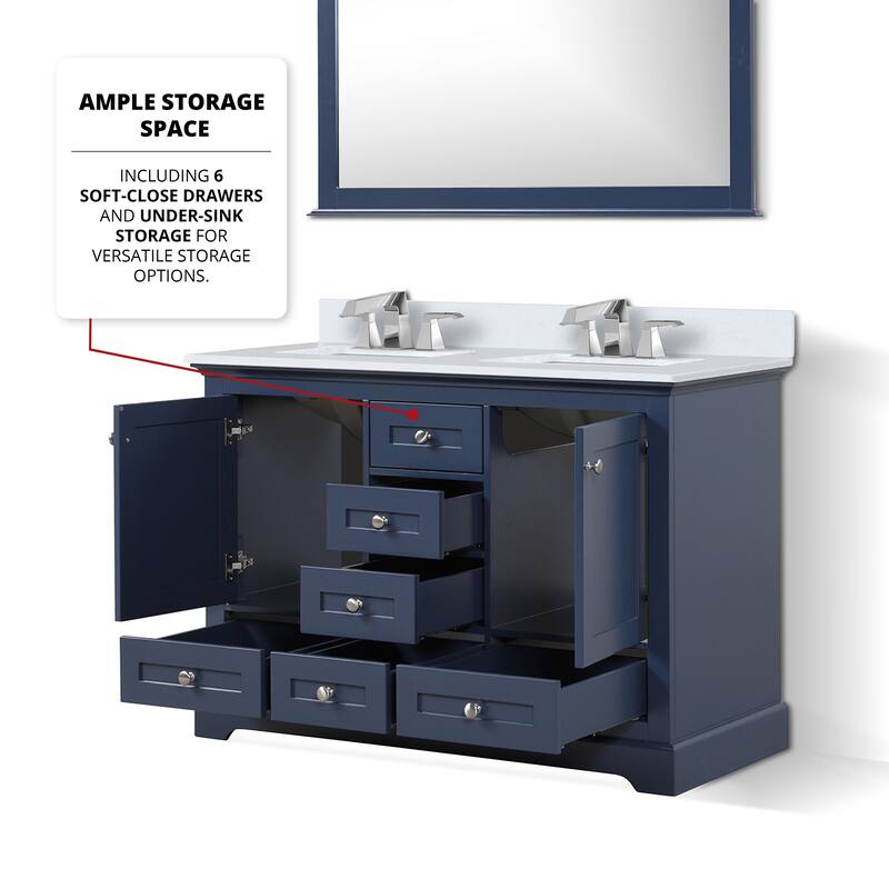 Dukes 48 in. W x 22 in. D White Double Bath Vanity, White Quartz Top, Faucet Set, 46 in. Mirror