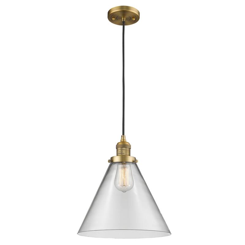 Innovations Lighting X-Large Cone Single Light 12" Wide Pendant - Brushed Brass / Clear
