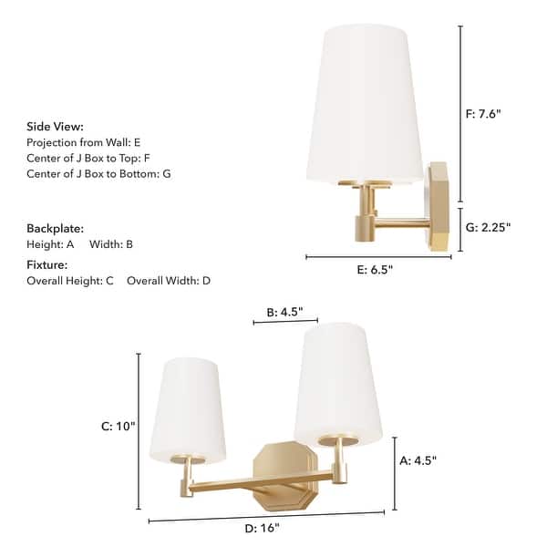 dimension image slide 6 of 7, Hunter Nolita Vanity Wall Light - Bathroom - Contemporary, Transitional - White Glass Shades - Damp Rated!