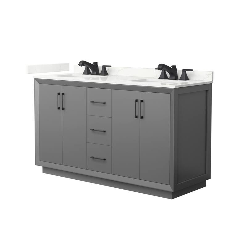 Wyndham Collection WCF414160D-QTZ-US3MXX Strada 60" Free Standing - Dark Gray / Giotto Quartz Top / Matte Black