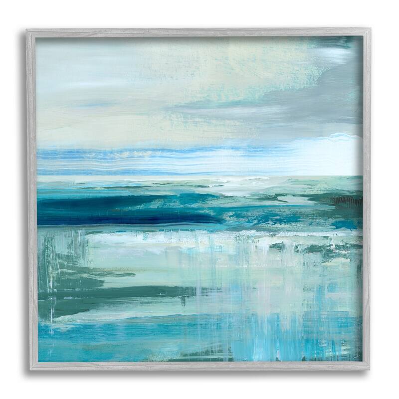 Stupell Abstract Ocean Horizon Modern Nautical Painting Blue Green Framed Wall Art - 12 x 12 - Grey