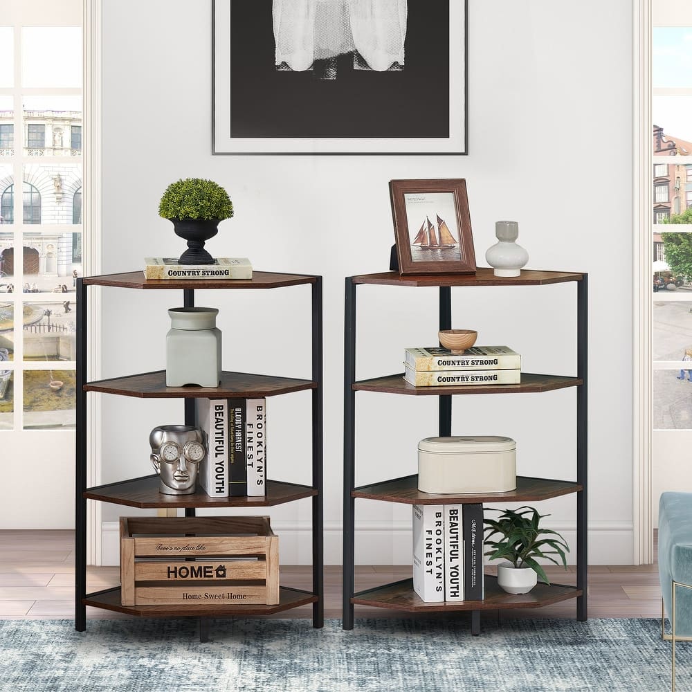 VECELO Modern Nightstands with 4-Tier Shelves Corner Side Table(Set of 2)