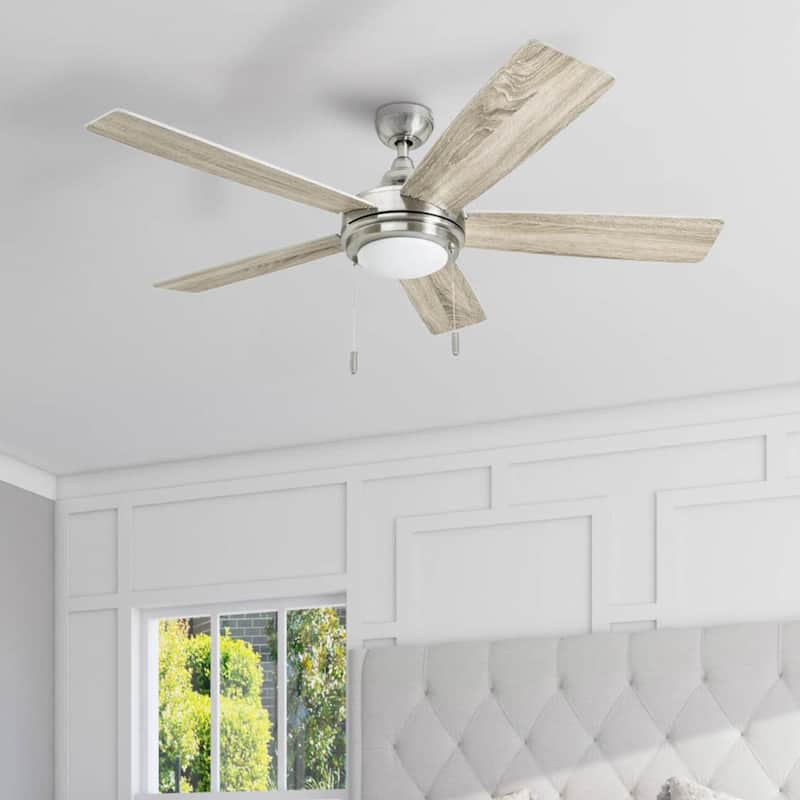 52" Honeywell Ventnor Brushed Nickel Modern Farmhouse Indoor LED Ceiling Fan with Light, Pull Chain - Brushed Nickel - Hardwired