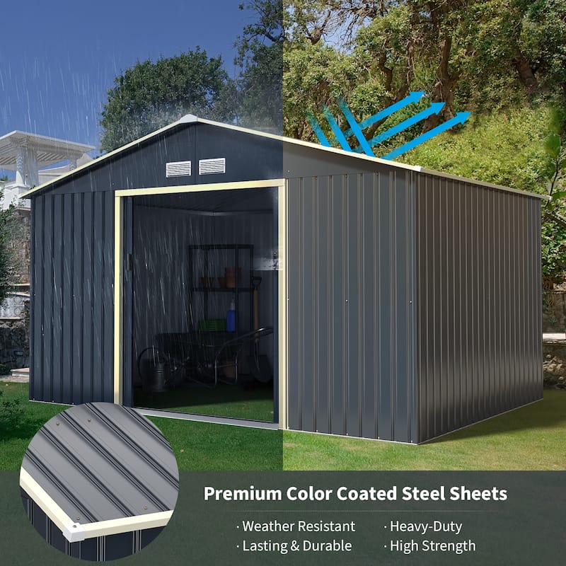 Costway Metal Storage Shed for Garden and Tools w/Sliding Double