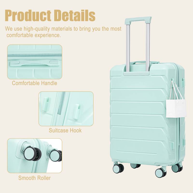 28 Inch Large Checked Luggage, Scratch Resistant Surface Four Multi-Directional Wheels, With Combination Lock and Side Hooks