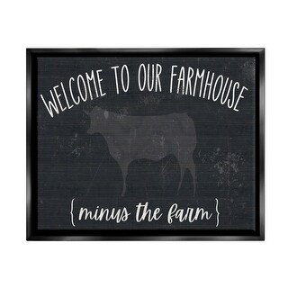 Stupell Welcome To Farmhouse Playful Rustic Cow Motif Floater Frame ...