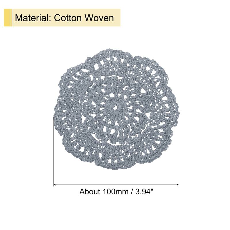 Crochet Doilies, 4Pcs 4" - Cotton Woven Round Fabric Coasters - 100mm - Grey
