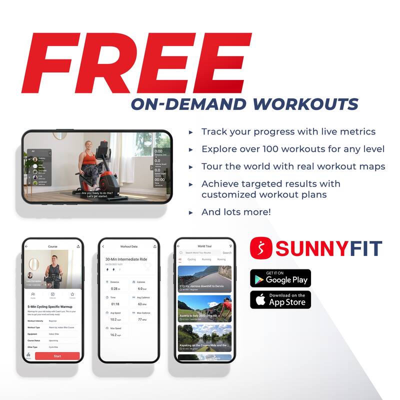 Sunny Health & Fitness Electromagnetic Recumbent Elliptical Bike W/arm Exercisers SF-RBE4886SMART - Black - 72" x 33"