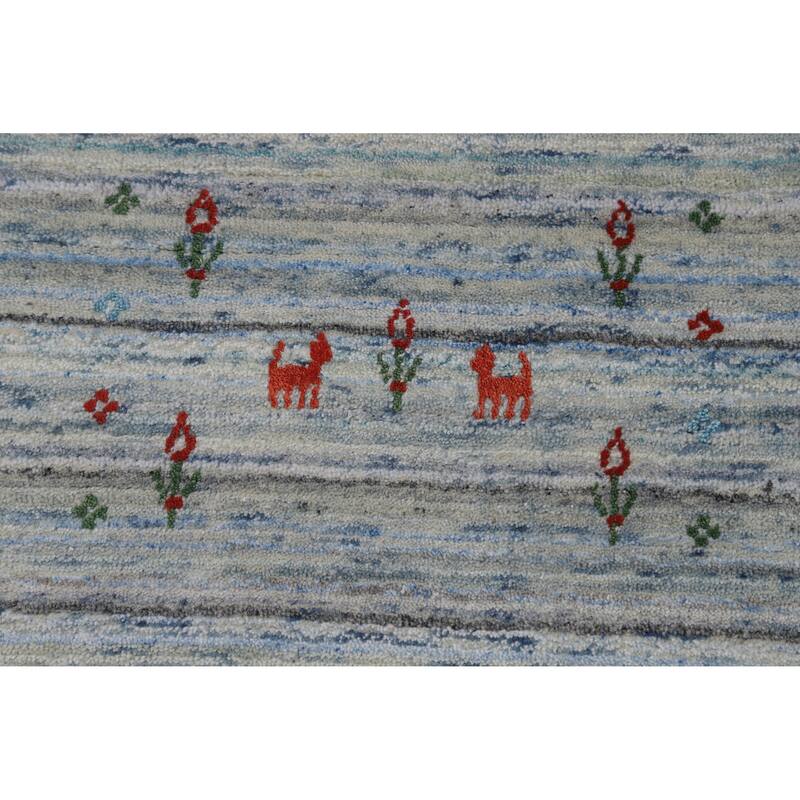 Striped Gabbeh Oriental Area Rug Hand-Knotted Wool Carpet - 7'10" x 9'8"