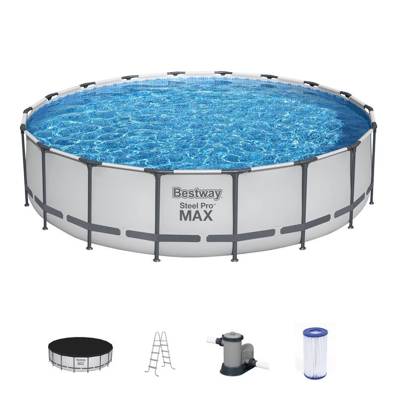 Bestway Steel Pro MAX 18'x48" Round Above Ground Swimming Pool with Pump & Cover - 18' x 48" - Grey - 18' x 48"