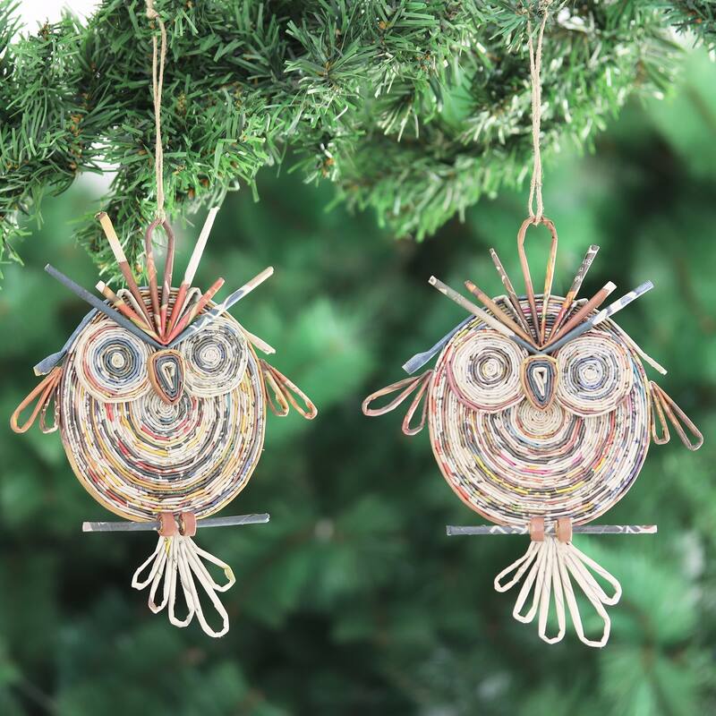 Novica Handmade Wise Guardians Recycled Paper Ornaments (Pair)