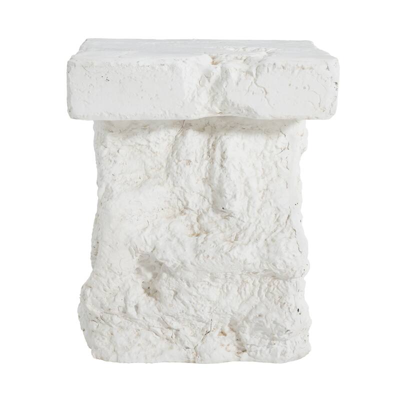 Roomfitters Talia Outdoor Modern Artistry Side Table with Organic Rock Base, Weather Resistant MGO, White