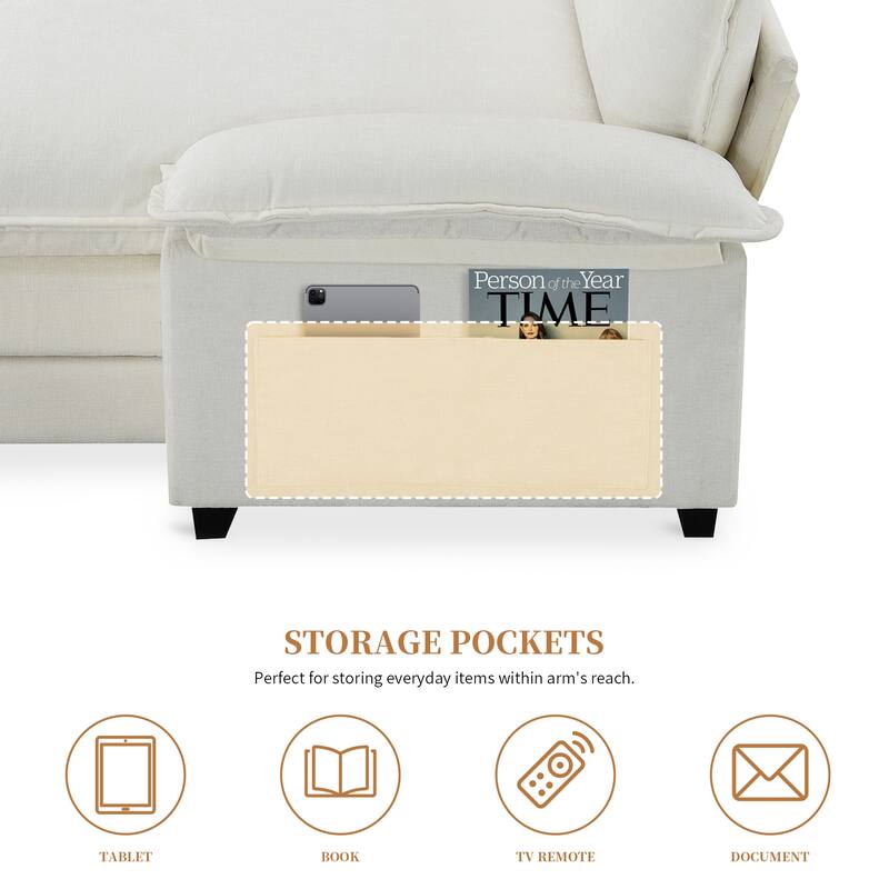 Chenille Upholstered Sectional Sofa with Chaise and Storage Pockets, 5 Seat Lounge Cloud Couch L-shaped Recliner Couches
