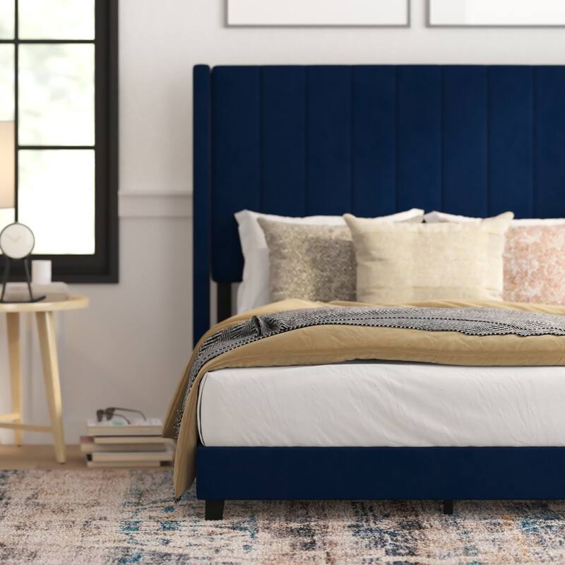 Upholstered Platform Bed with Wingback Headboard