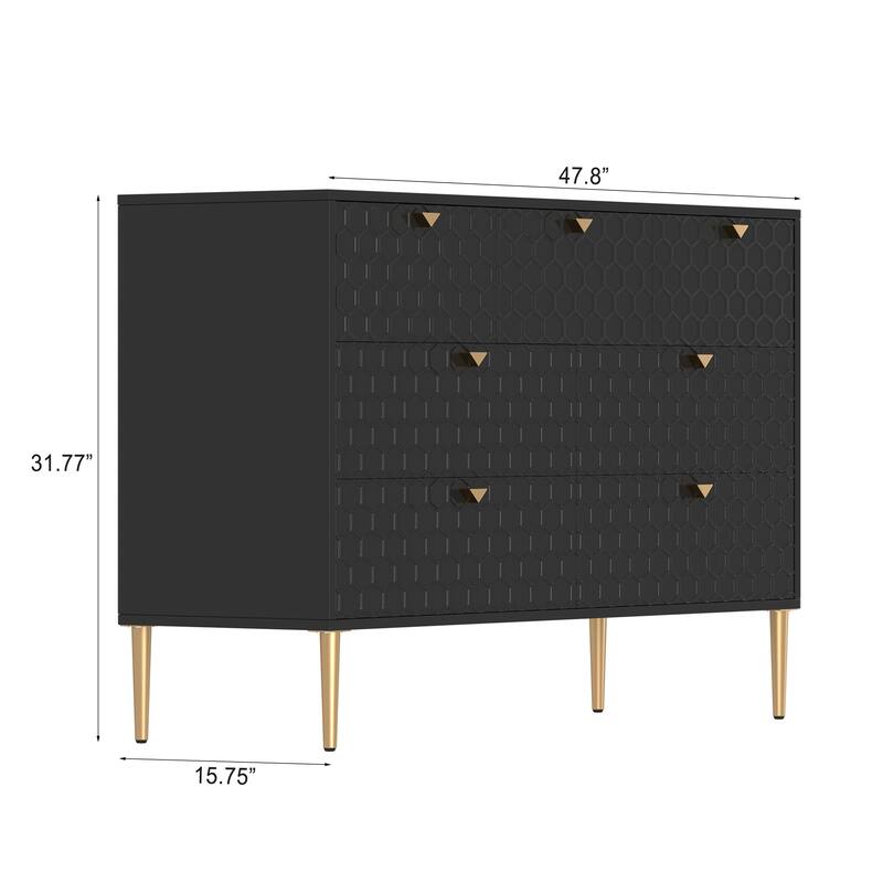 Honeycomb 7-Drawer Storage Cabinet, Accent Cabinet with Tapered Metal Legs, Buffet Sideboard with Versatile Storage