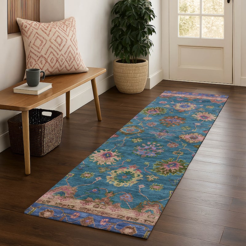 Premium Washable Super Soft Boho Traditional Mayfield Rug - Teal - 2'3" x 7'6"