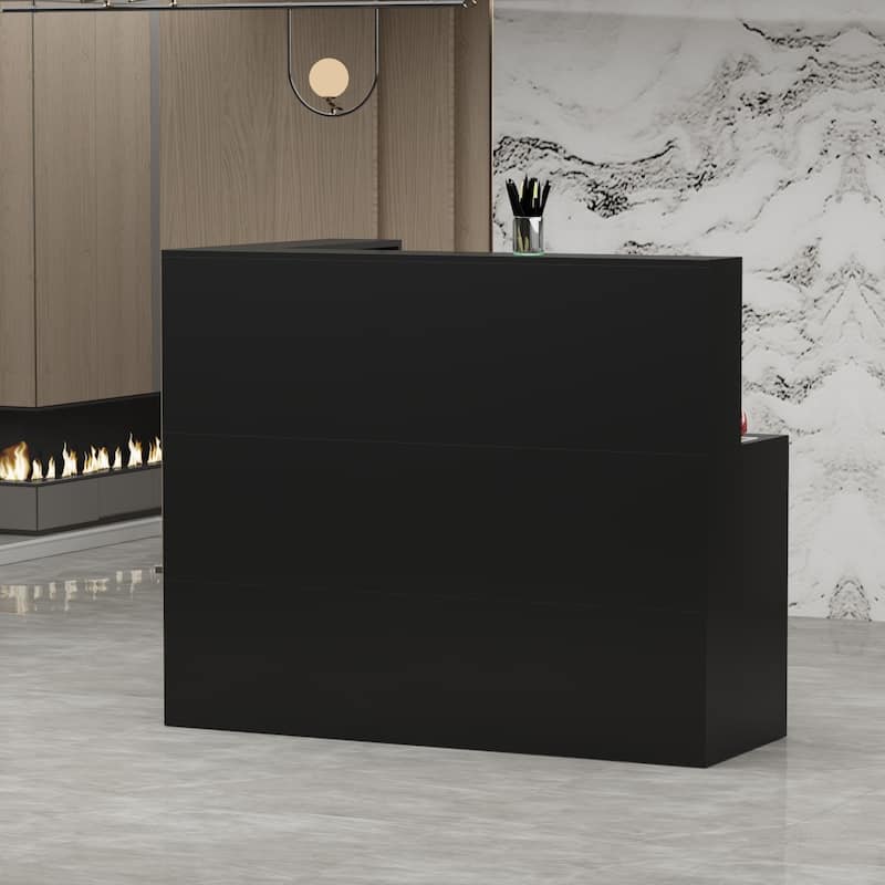 55.9-inch L-shaped Black or White Marbled Wood Reception Desk