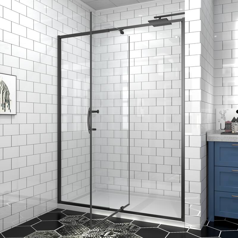 Modland 42''/48''/54''/60''W x 71''H Frameless Pivot Swing Shower Door Enclosure with 1/4" SGCC Tempered Glass Door - 54*71 - Matte Black