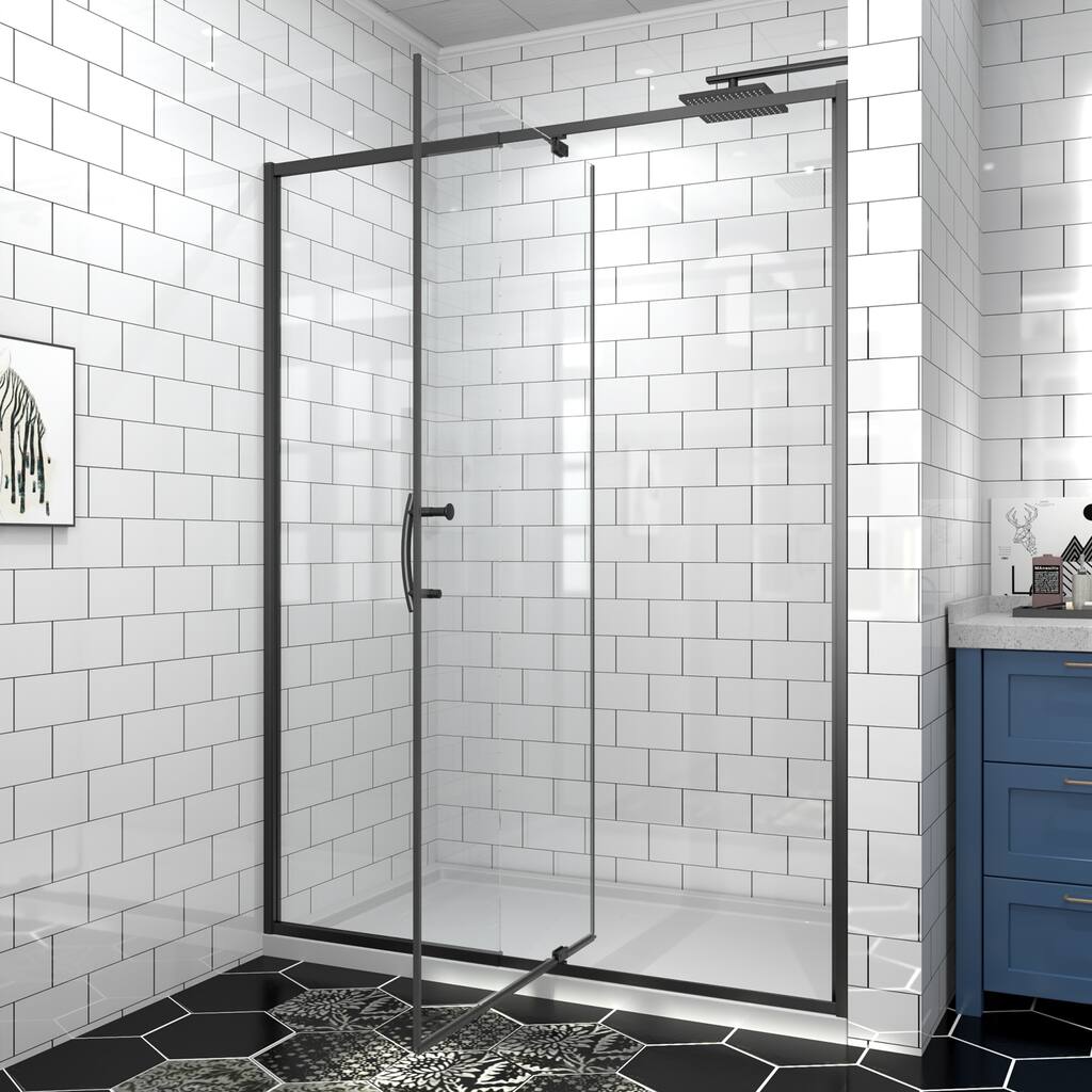 50-54''W x 71''H Pivot Frame Sliding Shower Door with 1/4"(6mm) Clear SGCC Tempered Glass in Black