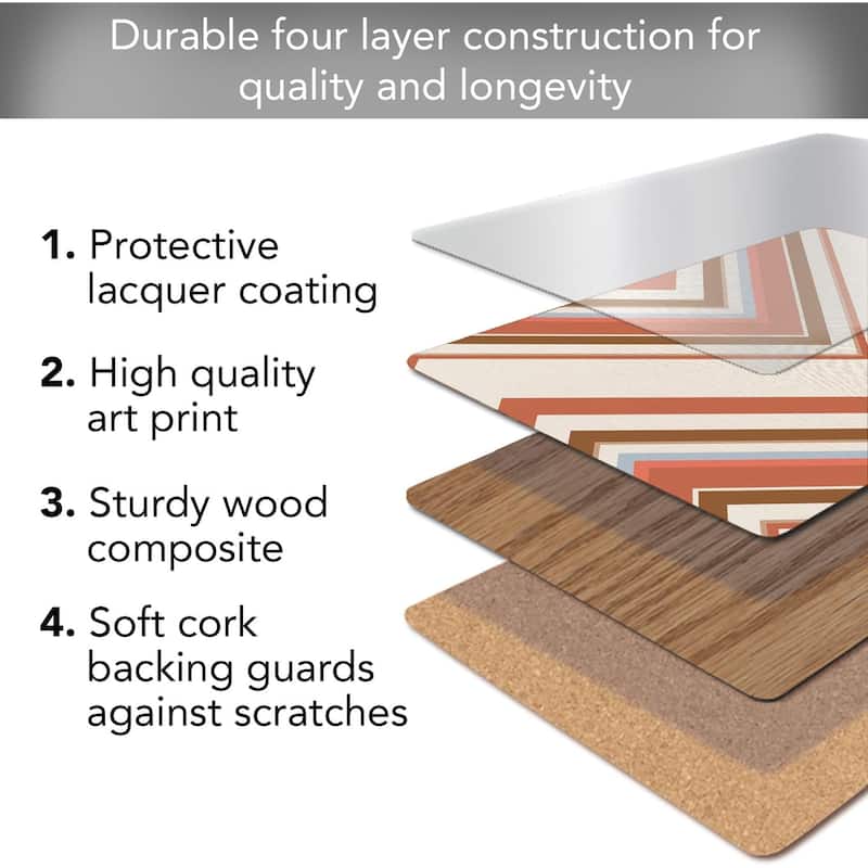 Boho Mohave Decorative Hardboard Placemats with Protective Cork Backing 4 Pack Heat Tolerant and Easily Wipes Clean