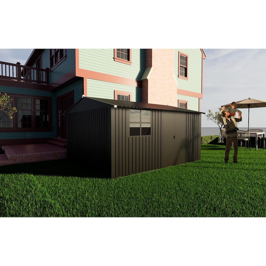 Metal Garden Shed with Acrylic Windows & Integrated Vents Outdoor Storage Shed Tool Shed with Apex Roof for Backyard