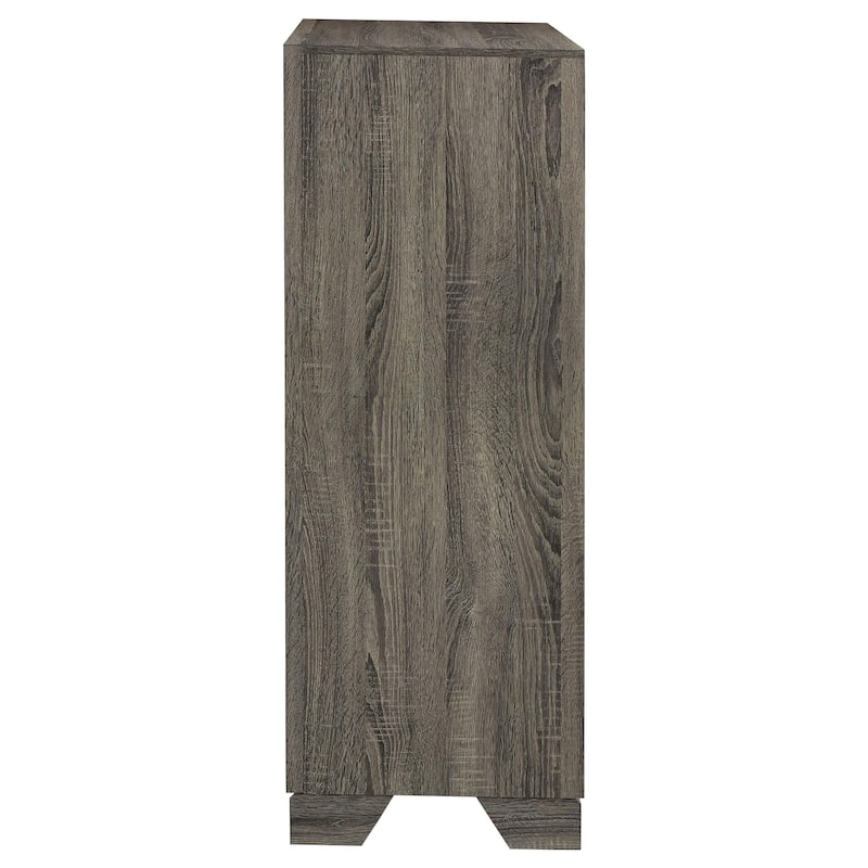 Reay Tall Dresser Chest, Brown Oak, 4 Drawers Silver Metal handles