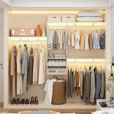 Rackcog 96'' Hanging Closet System with 3 Shelving Towers and 3 Hanging Rods,Wall-Mounted Walk-in Closet Organizer