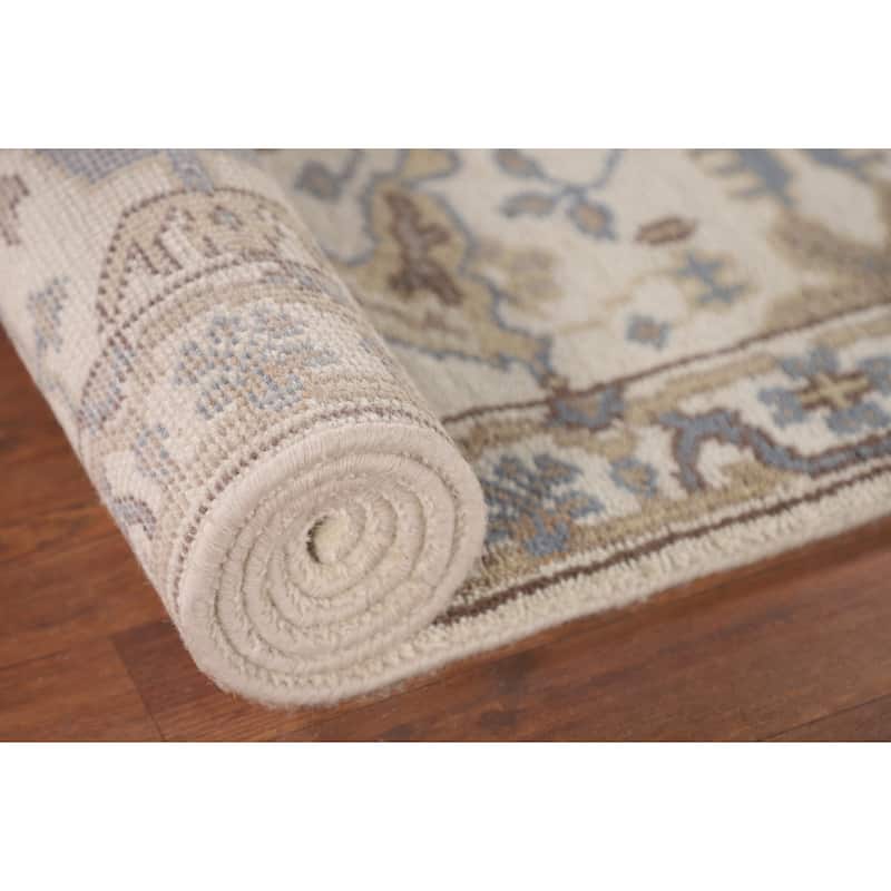 Beige / Ivory Oushak Oriental Runner Rug Hand-Knotted Wool Carpet - 2'7"x 11'11"