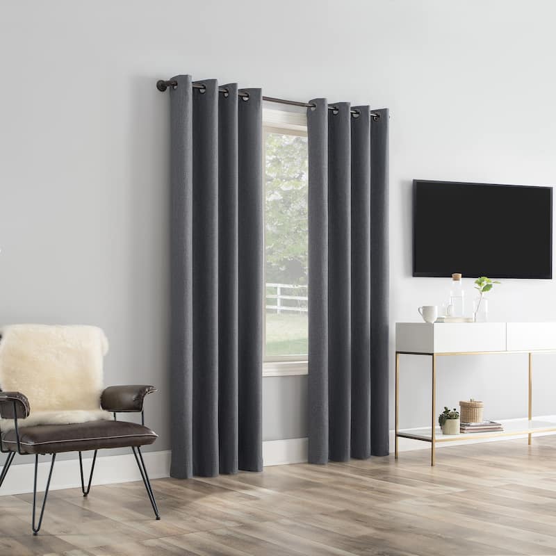 Sun Zero Tyrell Tonal Texture Draft Shield Fleece Insulated Total Blackout Grommet Curtain Panel, Single Panel