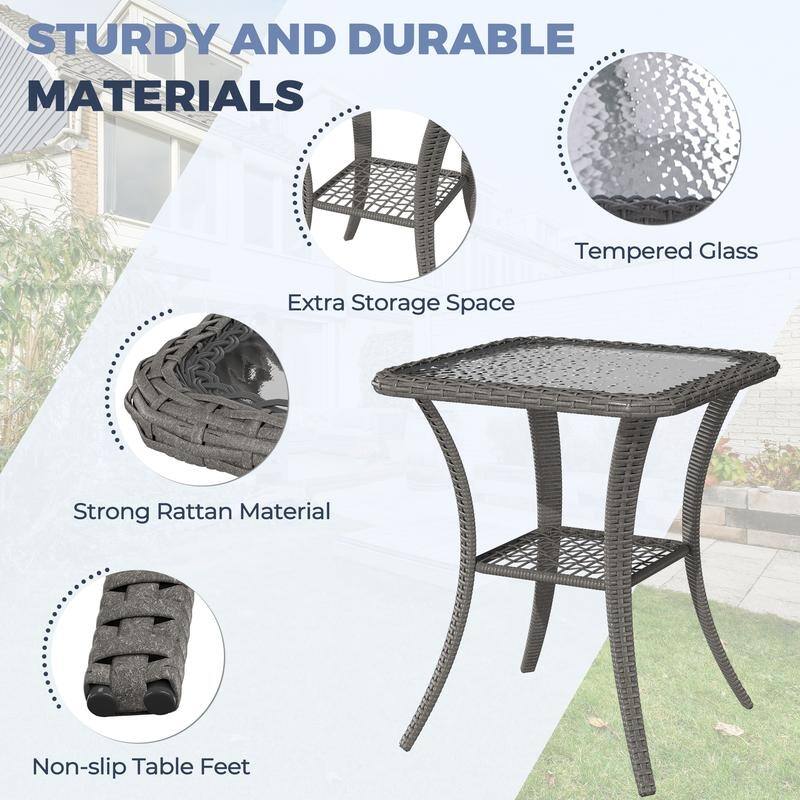 EROMMY Outdoor 3 Pieces Swivel Rocker Patio Chair Sets with Glass Table, All-Weather Wicker & Thickened Cushions for Backyard