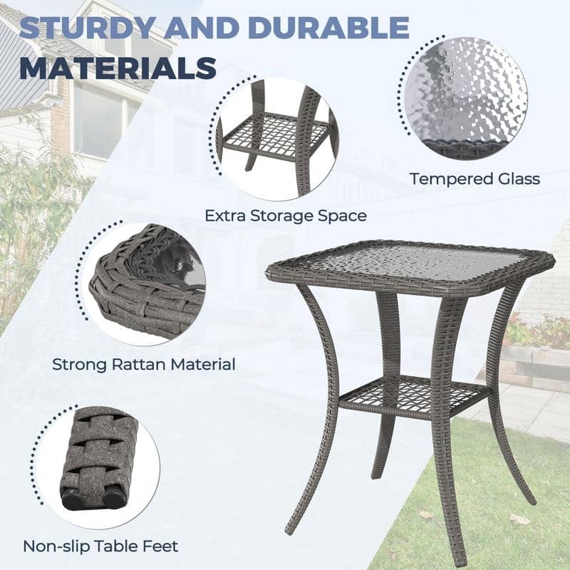 Outdoor Swivel Rocker Bistro Set - 3 Piece Wicker Patio Set with Swivel Rocking Chairs, Cushions, and Tempered Glass Side Table