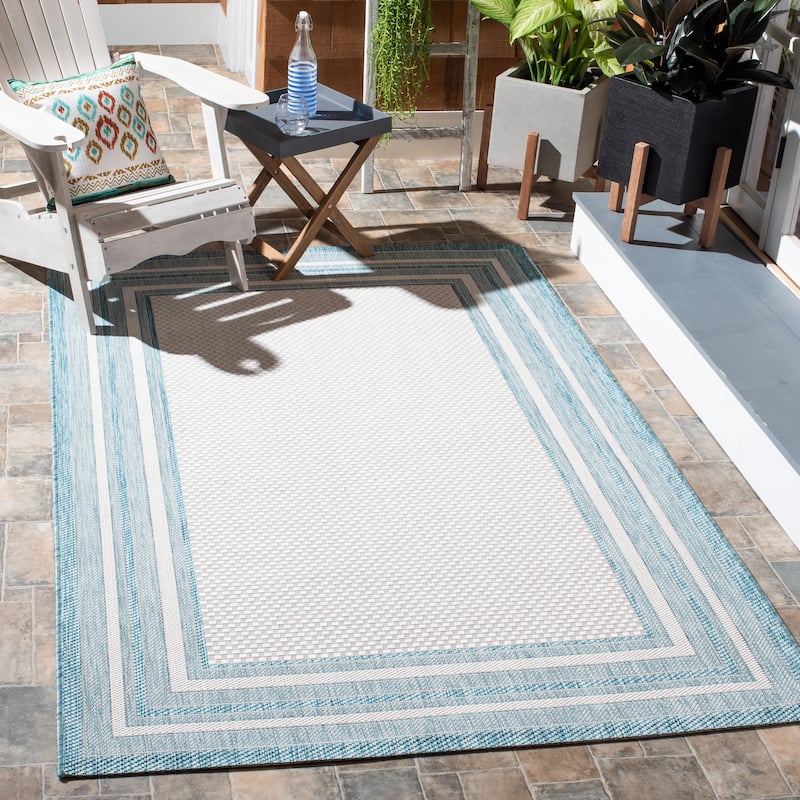 SAFAVIEH Courtyard Vickie Indoor/ Outdoor Waterproof Patio Backyard Rug - 8' x 10' - Ivory/Aqua