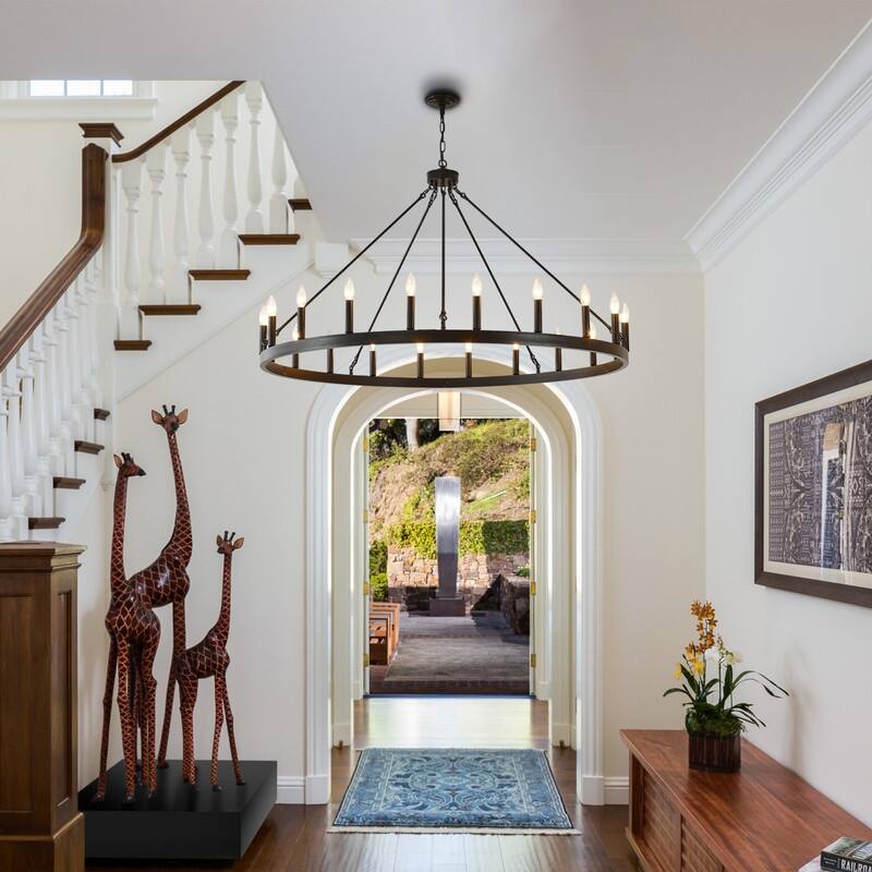 Large Round Classic Chandeliers Modern Farmhouse Chandelier Black Light Fixture
